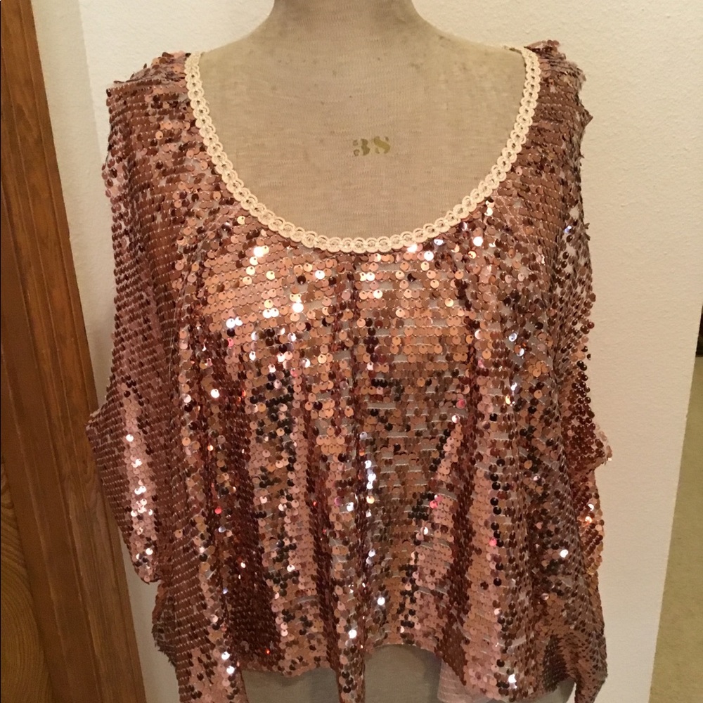 Fabulous Free People Copper Color Sequin Top